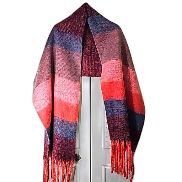 Scarf Wrap Multicolor Soft Colorful Fringed - Picture 1 of 2